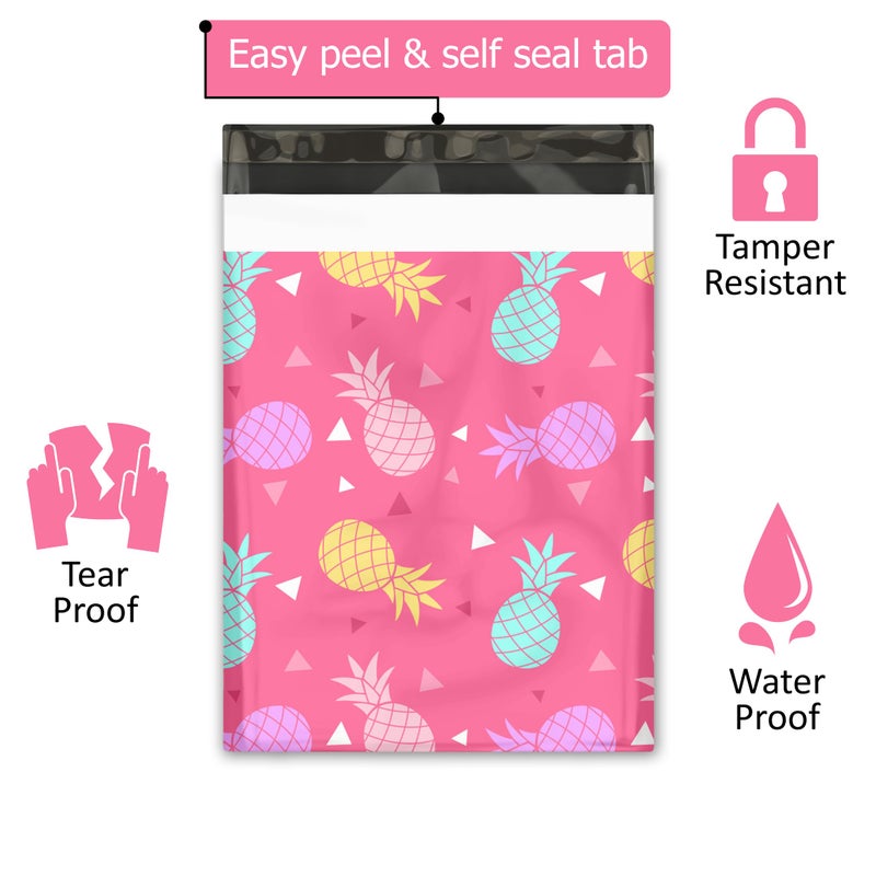 Pro Supply Global 10x13 (100) Pink Pineapple Designer Poly Mailers Waterproof Self Sealing Tear Resistant Polymailers Shipping Envelopes Premium Printed Bags For Small Businesses - Image 2
